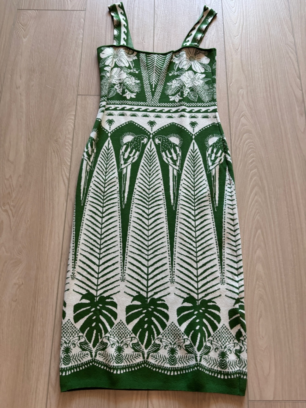 FARM Rio Green and White Tropical Knit Midi Skirt